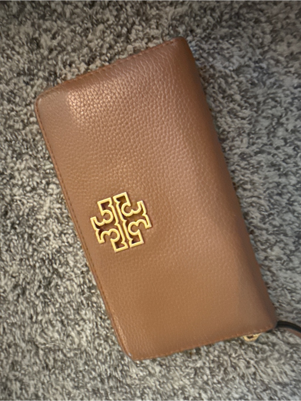 Camel Leather Zip Wallet with Gold Logo